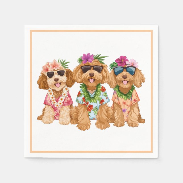 Servilleta De Papel Hawaiian Goldendoodle Dogs Flower Lei (Anverso)