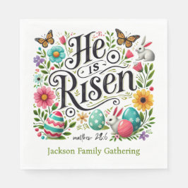 Servilleta De Papel He Is Risen Easter Family Gathering Colorful