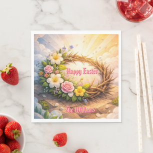 Servilleta De Papel He Is Risen Religious Floral Crown Easter Napkins