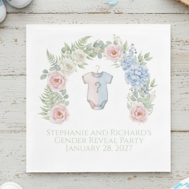 Servilleta De Papel He or She? Botanical Gender Reveal Napkin (Gender reveal party napkin)