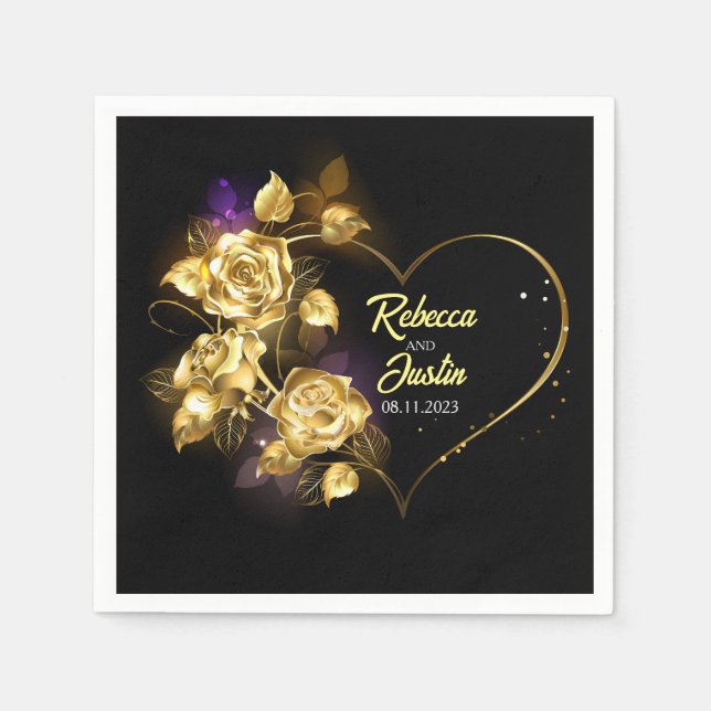 Servilleta De Papel Heart Gold Floral Moderno Boho (Anverso)