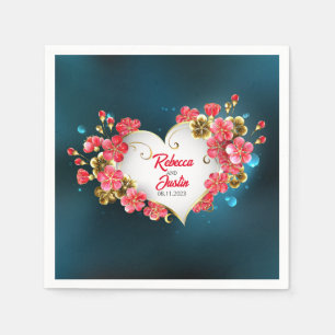 Servilleta De Papel Heart Gold Red Sakura Floral Moderno Boho