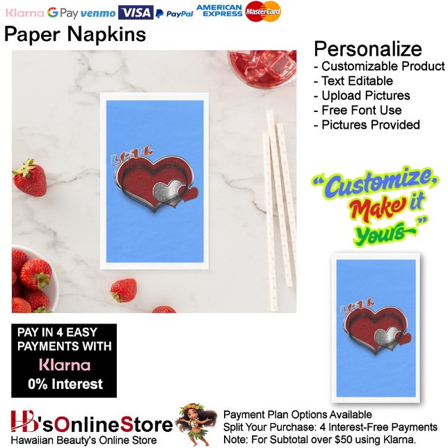 Servilleta De Papel Heart Magic Light Blue Paper Napkin Guest Toalla (Love Hearts Light Blue Paper Napkin Guest Towel.)