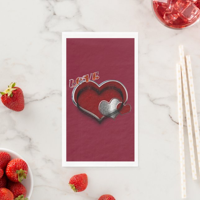 Servilleta De Papel Heart Magic Maroon Paper Napkin Guest Towel  (In situ)