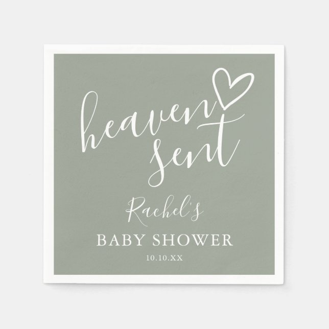 Servilleta De Papel Heaven Sage Green Gender Neutral Baby Shower (Anverso)