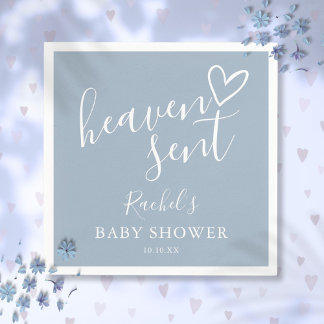 Servilleta De Papel Heaven Sendent Script Dusty Blue Boy Baby Shower