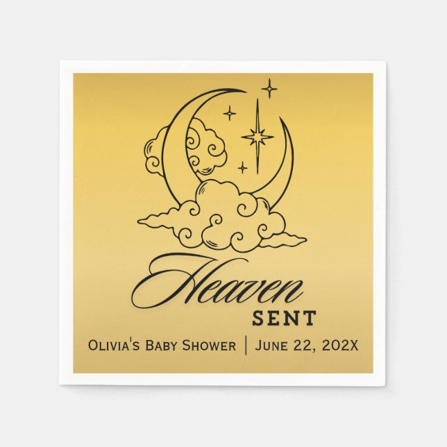 Servilleta De Papel Heaven Sent Baby Shower Gold Moon Stars (Anverso)