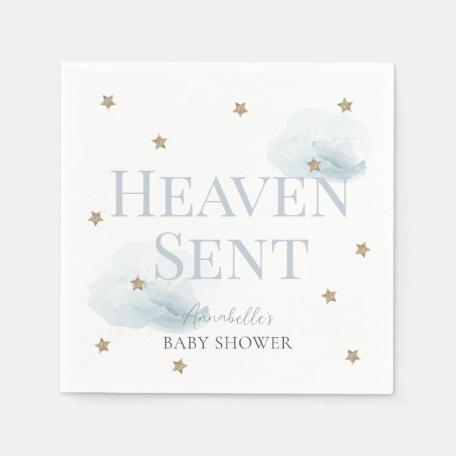 Servilleta De Papel Heaven Sent Blue Boy Baby Shower (Anverso)