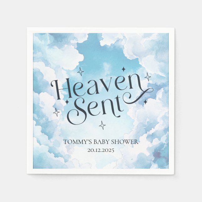 Servilleta De Papel Heaven Sent Blue Clouds Nombre personalizado Baby  (Anverso)