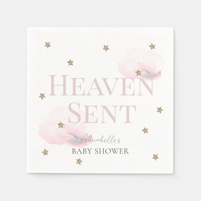 Servilleta De Papel Heaven Sent Chica Rosado Baby Shower (Anverso)
