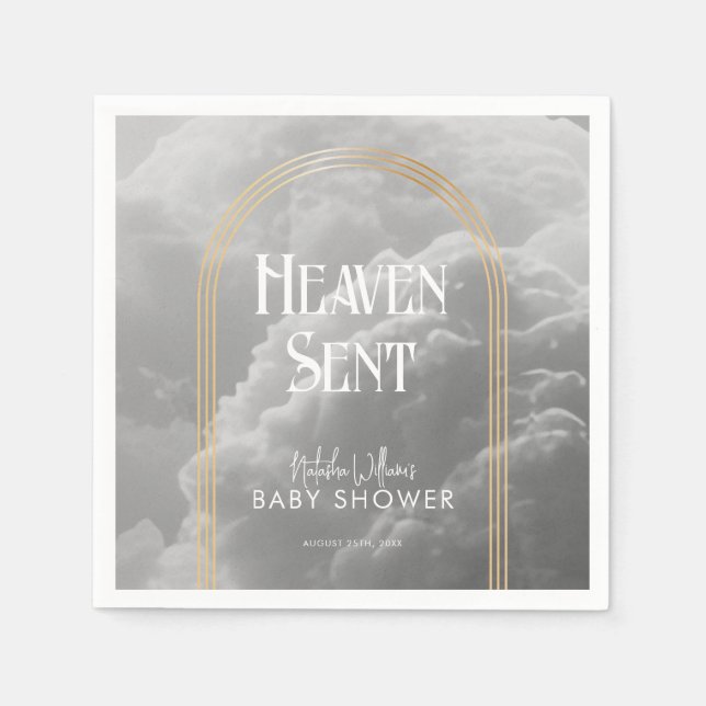 Servilleta De Papel Heaven Sent Clouds Golden Neutral Baby Shower (Anverso)