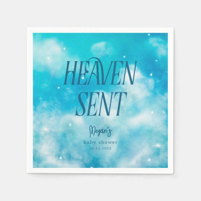 Servilleta De Papel Heaven Sent Dreamy Boy Baby Shower Napkins (Anverso)