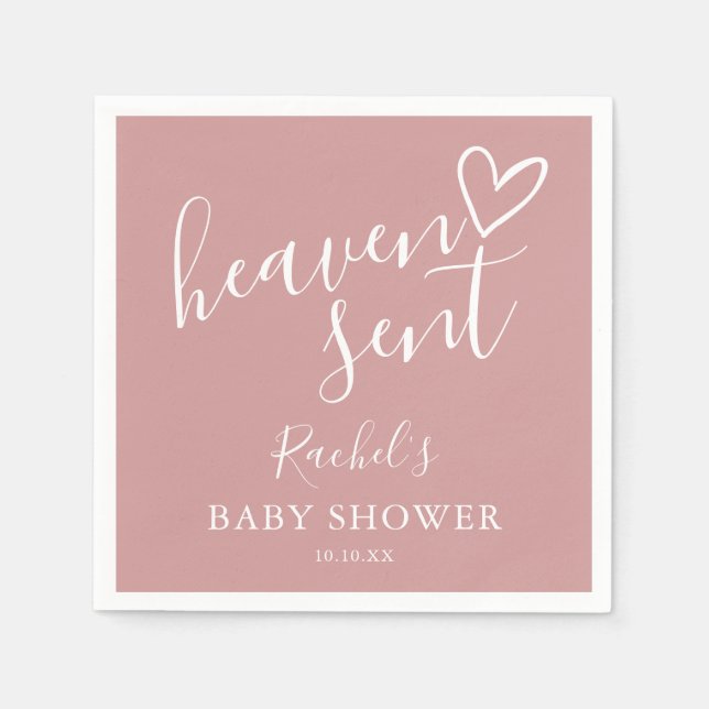 Servilleta De Papel Heaven Sent Dusty Rosa Chica rosa Baby Shower (Anverso)