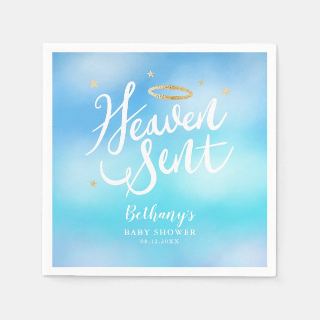 Servilleta De Papel Heaven Sent Elegant Blue Sky Baby Shower (Anverso)