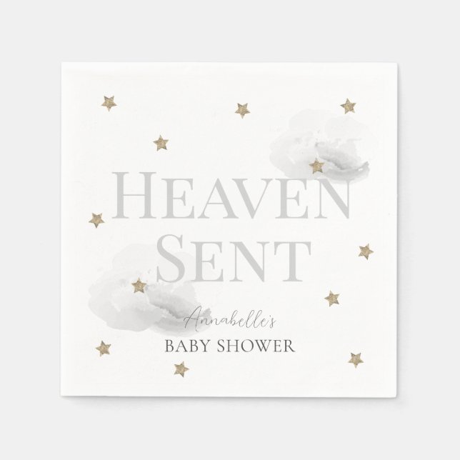 Servilleta De Papel Heaven Sent Gray Gender-Neutral Baby Shower (Anverso)