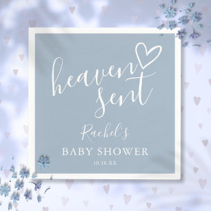 Servilleta De Papel Heaven Sent Script Dusty Blue Boy Baby Shower