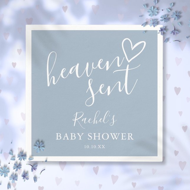 Servilleta De Papel Heaven Sent Script Dusty Blue Boy Baby Shower (Heaven Sent Script Dusty Blue Boy Baby Shower Napkins)