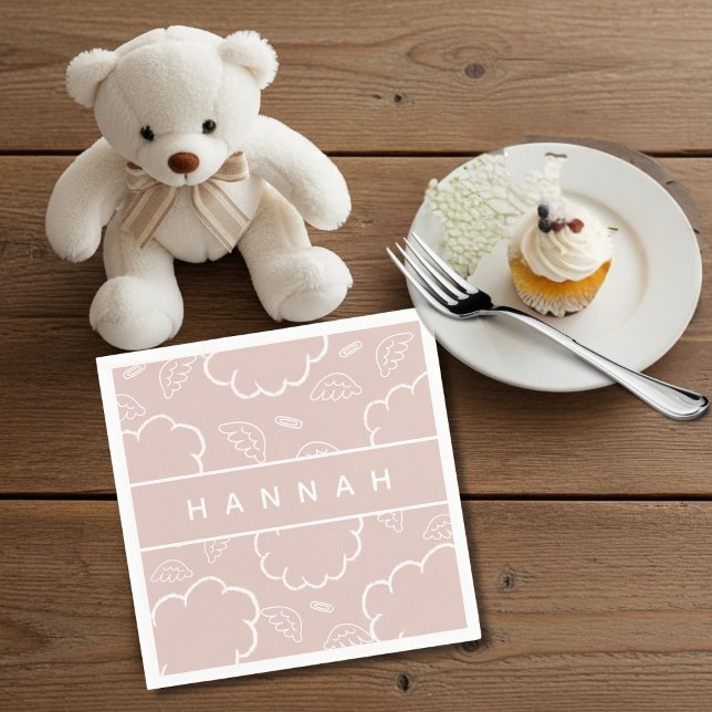 Servilleta De Papel Heavenly Personalized Angel Halo Cloud  Pink   (Heavenly Personalized Angel Halo Cloud Pink)
