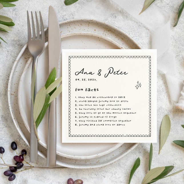 Servilleta De Papel Hechos divertidos Hand Illustrated Wedding Party N (Fun Facts Wedding Napkins)