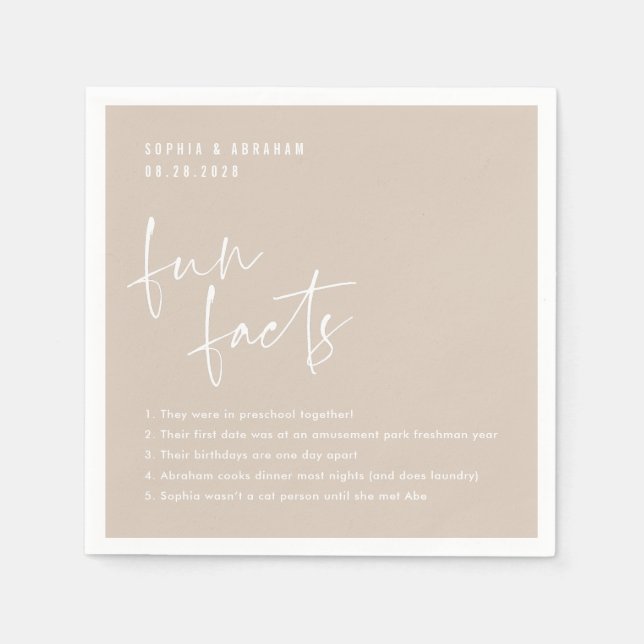 Servilleta De Papel Hechos divertidos sobre la pareja Sandy Beige Boda (Anverso)