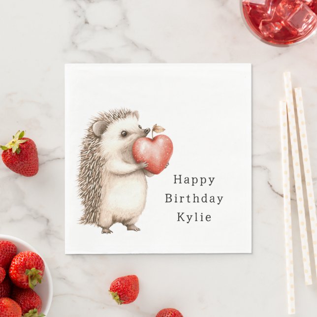 Servilleta De Papel Hedgehog Apple Heart Birthday (In situ)