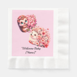Servilleta De Papel Hedgehog Baby Shower Napkins for Girl | Cute Pink