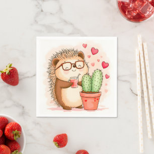 Servilleta De Papel Hedgehog Cactus Cheers Watercolor