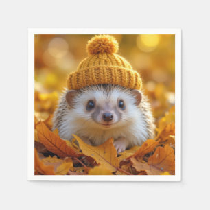 Servilleta De Papel Hedgehog En Hojas De Otoño