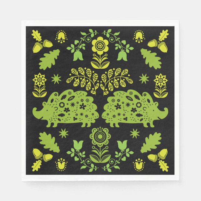 Servilleta De Papel Hedgehog Folk Art (Anverso)