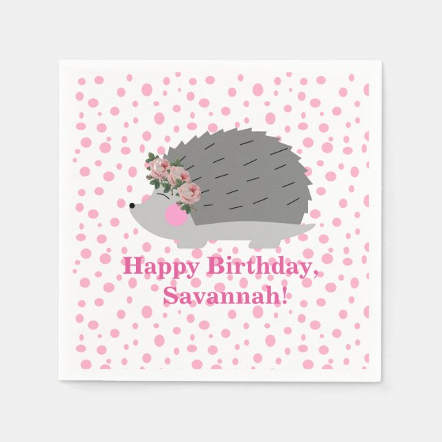 Servilleta De Papel Hedgehog Napkin de cumpleaños personalizado (Anverso)