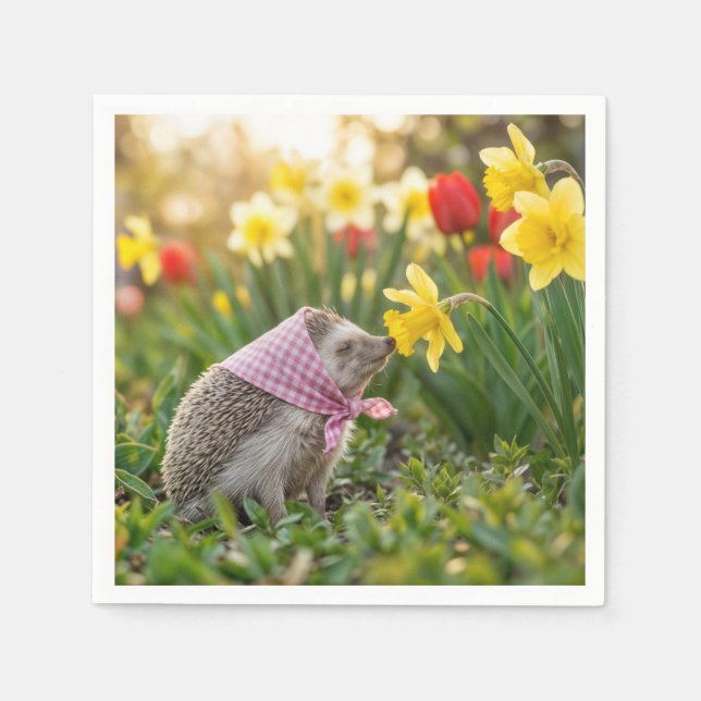 Servilleta De Papel Hedgehog Sniffing a Yellow Daffodil (Anverso)