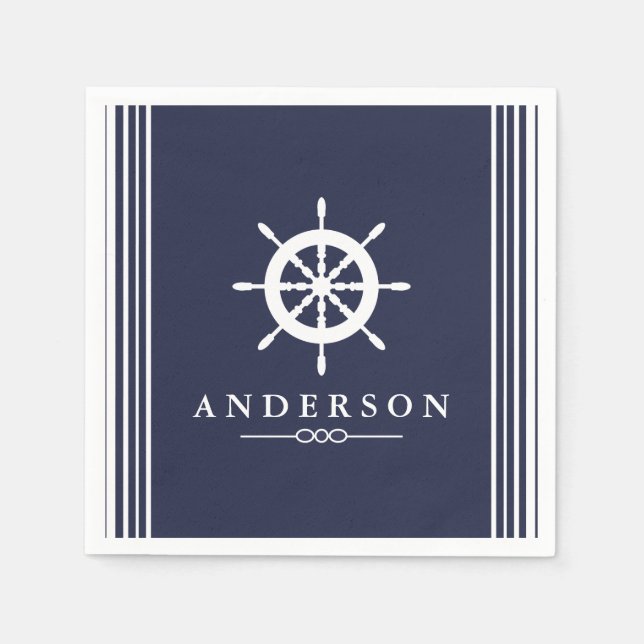 Servilleta De Papel Helado blanco nautico y azul marino (Anverso)