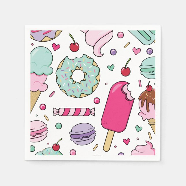 Servilleta De Papel Helado con Sprinkles y Pastel de Cumpleaños (Anverso)