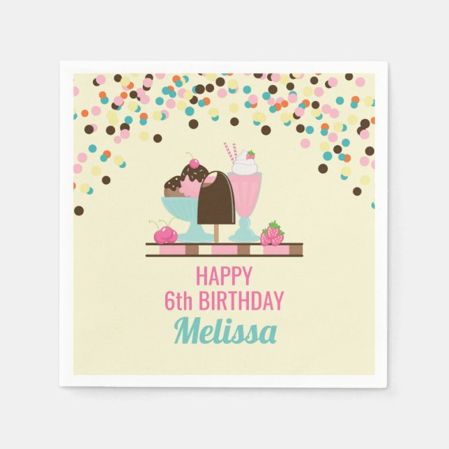 Servilleta De Papel Helado Crema Dulce Tratos Felices Cumpleaños (Anverso)