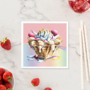 Servilleta De Papel Helado crema rosa sundae azul waffle cone postre