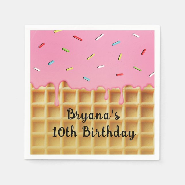 Servilleta De Papel Helado de fresa Cream Waffle Cone Cumpleaños (Anverso)