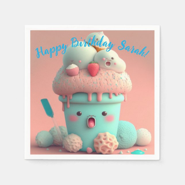 Servilleta De Papel Helado de Kawaii (Anverso)