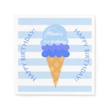 Helado dulce primer cumpleaños fiesta niño azul