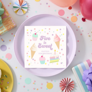 Servilleta De Papel Helado y Pastel Five es Dulce Cumpleaños 5