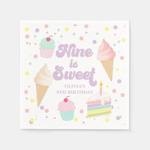 Servilleta De Papel Helado y pastel Nine es dulce cumpleaños 9
