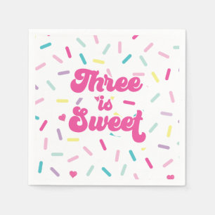 Servilleta De Papel Helado y Pastel Tres es Dulce Cumpleaños 3