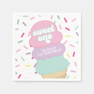 Servilleta De Papel Helado y Purpurina Cumpleañito Dulce 1er Cumpleaño