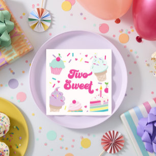 Servilleta De Papel Helado y Tarta Dos Dulces 2 Cumpleaños