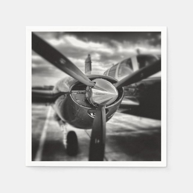 Servilleta De Papel Hélice de avión en blanco y negro (Anverso)