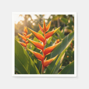 Servilleta De Papel Heliconia Naranja Flor Tropical Hora Dorada 