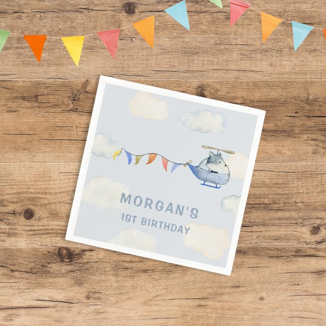 Servilleta De Papel Helicóptero acuarela Lobo primer cumpleaños (Subido por el creador)