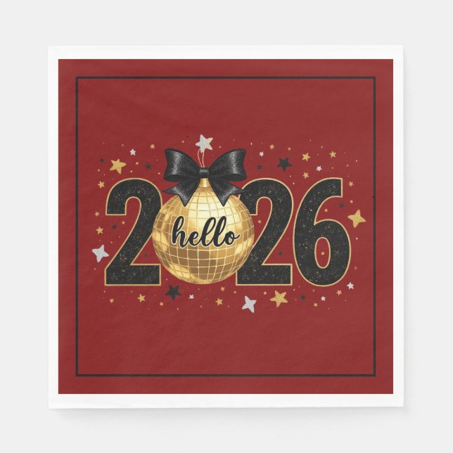 Servilleta De Papel Hello 2026 Red Glitter Sparkle Design (Anverso)