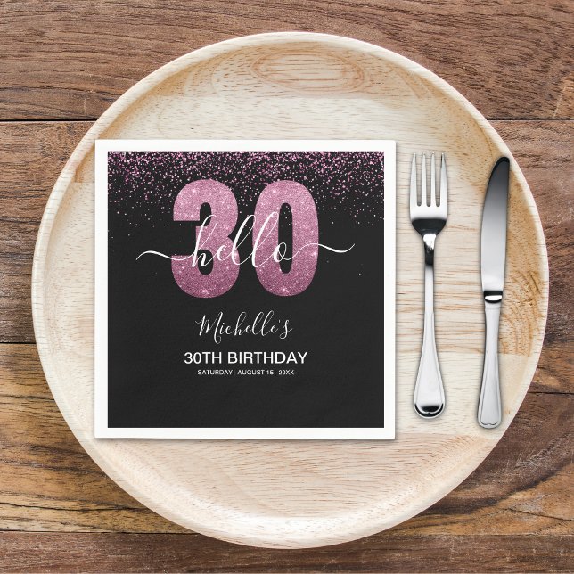 Servilleta De Papel Hello 30! modern 30th birthday with Pink glitter (Subido por el creador)