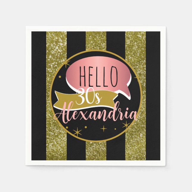 Servilleta De Papel hello 30 Personalized 30th birthday glitter stripe (Anverso)