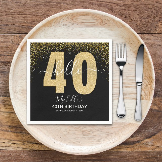 Servilleta De Papel Hello 40! Modern 40th birthday with Golden glitter (Subido por el creador)